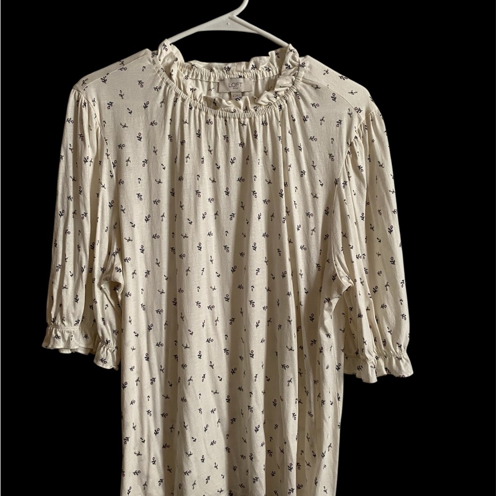 LOFT Cream Top with Floral Accents